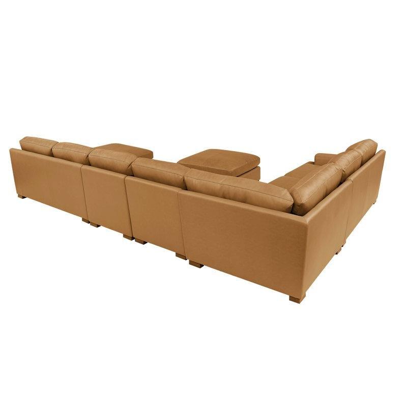 Hakiki Deri Masif Ahşap Ayaklı Modüler Puflu Köşe Koltuk Takımı - 434x291 cm - 193347