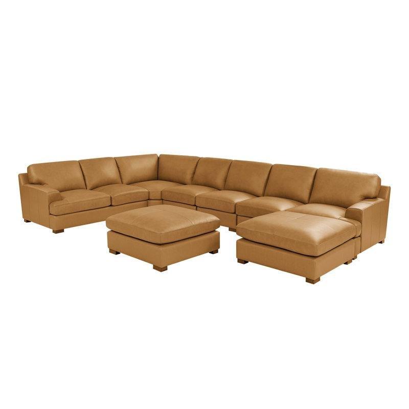 Hakiki Deri Masif Ahşap Ayaklı Modüler Puflu Köşe Koltuk Takımı - 434x291 cm - 193347