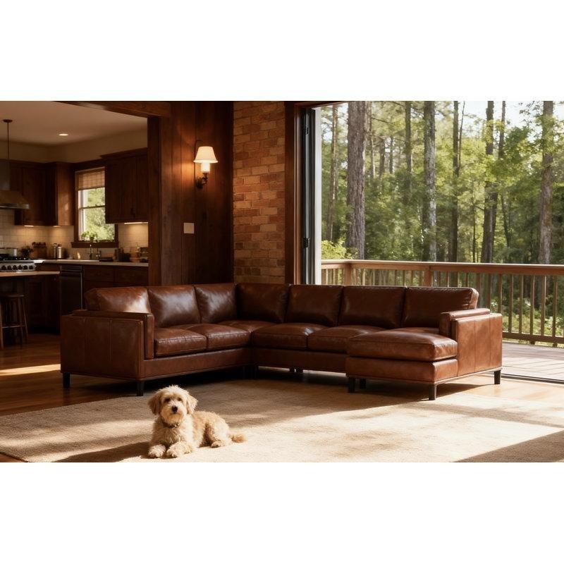 Hakiki Deri Masif Ahşap Ayaklı Sağ U Köşe Koltuk Takımı - 310x244 cm - 193428