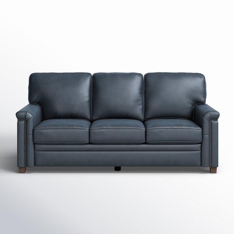 Hakiki Deri Masif Ahşap Zımba Detaylı Kare Kollu Üçlü Koltuk - 197 cm - 196149