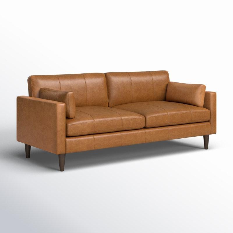 Hakiki Deri Masif Akçaağaç İskeletli Kare Kollu 3 Kişilik Koltuk - 206 cm - 195509