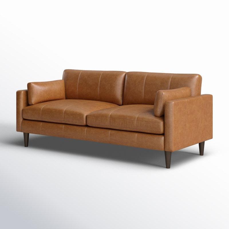 Hakiki Deri Masif Akçaağaç İskeletli Kare Kollu 3 Kişilik Koltuk - 206 cm - 195509