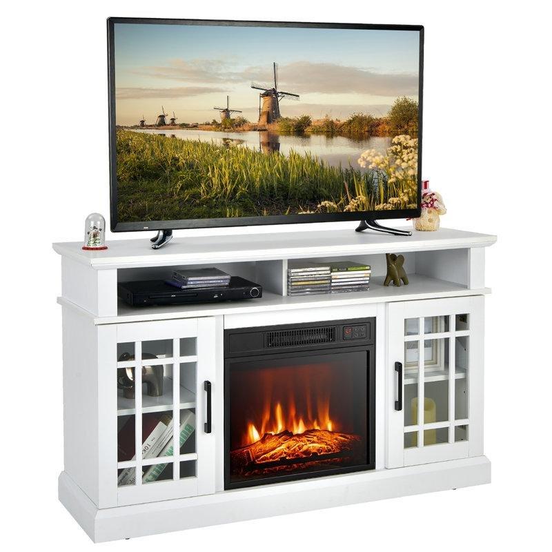 Ham Ahşap Şömineli Ayarlanabilir Raflı TV Ünitesi - 122 cm - 221963