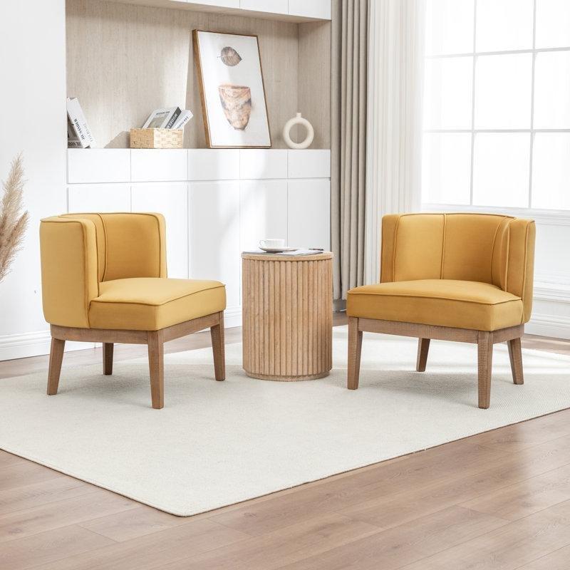 Hardal Rengi Kadife Kumaş Dikey Dikişli Fıçı Tasarım 2li Tekli Koltuk Seti - 202400