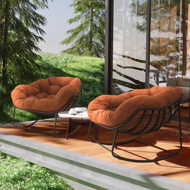 Hasır Katlanır Sallanır Minderli Bahçe Sandalyesi - 2li Set - 174884