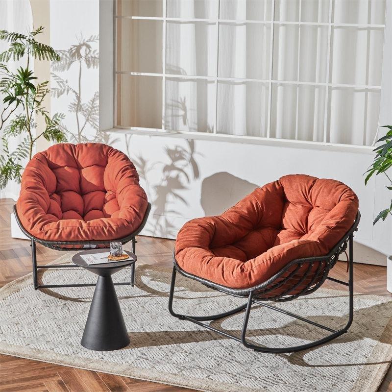 Hasır Katlanır Sallanır Minderli Bahçe Sandalyesi - 2li Set - 174884