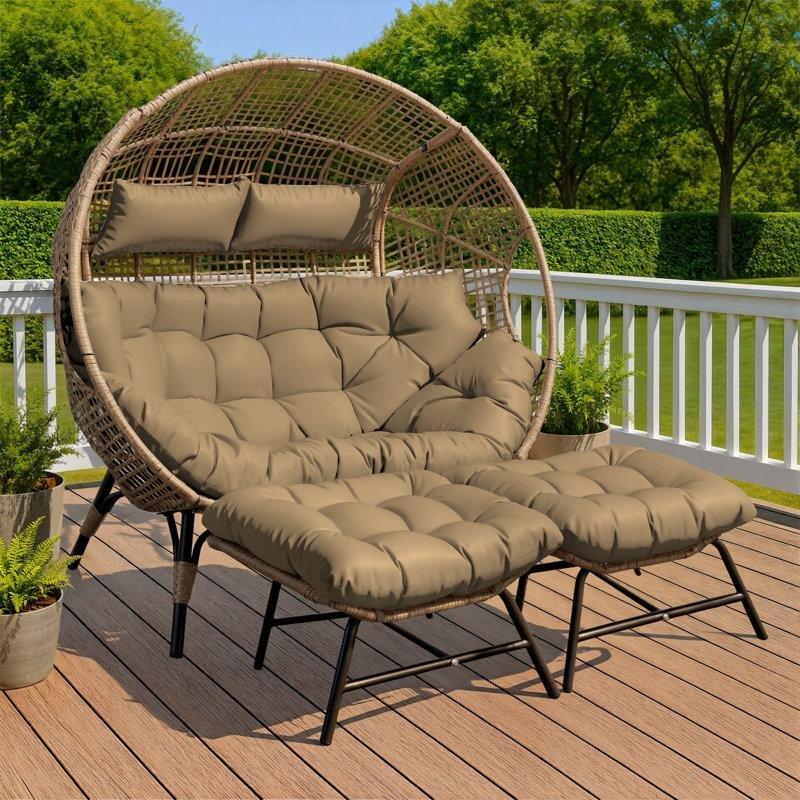 Hasır Metal Çift Kişilik 2 Puf Dahil Balkon Salıncağı - 146 cm - 175168