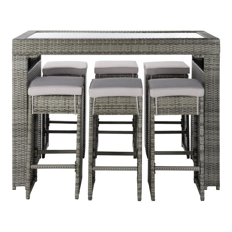Hasır Minderli 6 Kişilik Bar Tipi Bahçe Masa Takımı - 151x73 cm - 215646