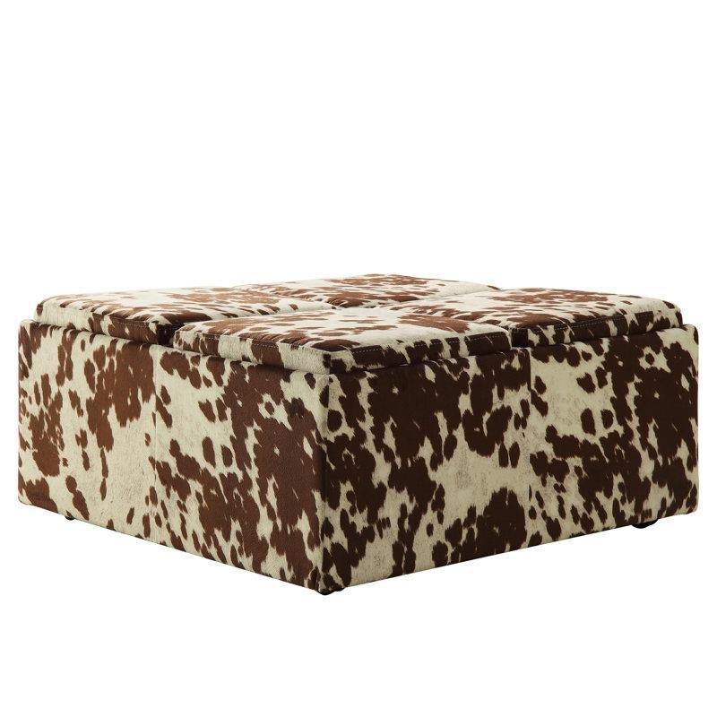 Hayvan Desenli Masif Ahşap Sandıklı Tekerlekli Tepsili Puf - 92x92x44 cm - 164959