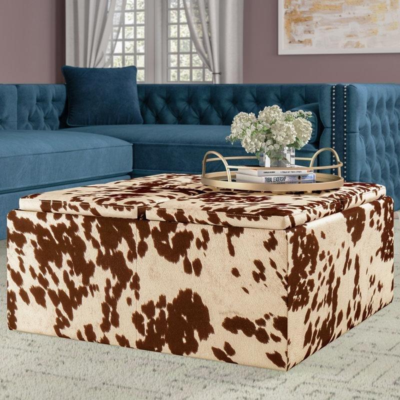 Hayvan Desenli Masif Ahşap Sandıklı Tekerlekli Tepsili Puf - 92x92x44 cm - 164959