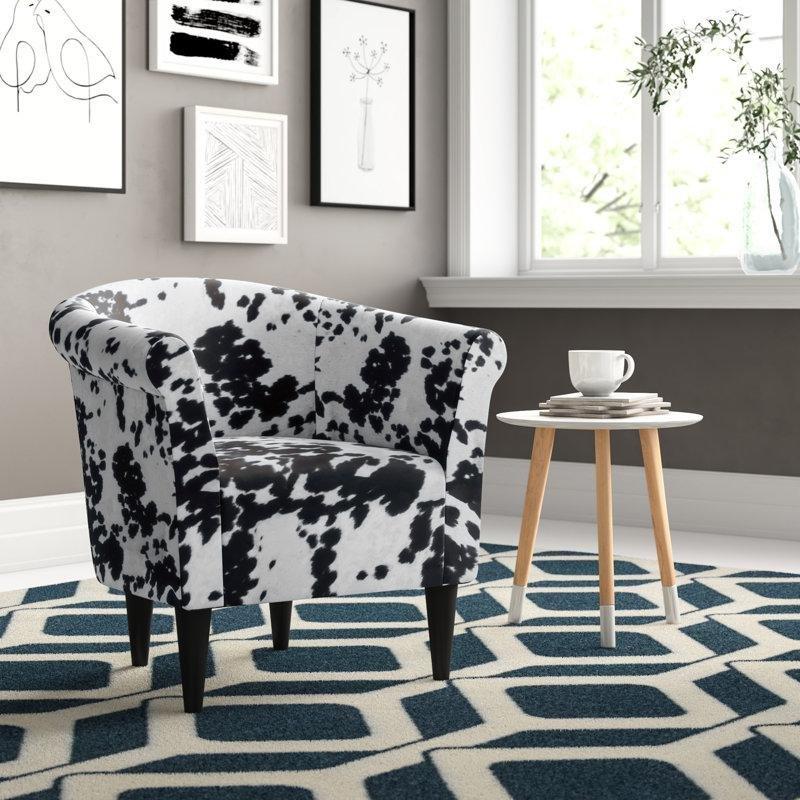 Hayvan Desenli Polyester Kumaş Yuvarlak Kollu Fıçı Tekli Koltuk - 78x70 cm - 204345