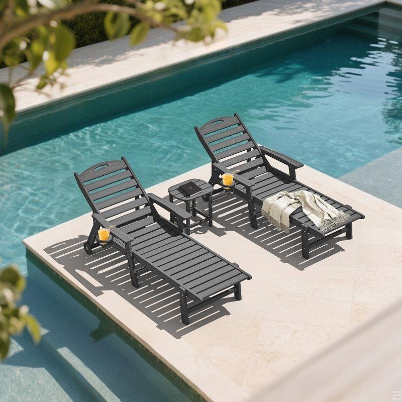 HDPE 5 Kademeli Ayarlanabilir Tekerlekli ve Bardaklıklı Şezlong - 189x70 cm - 171372