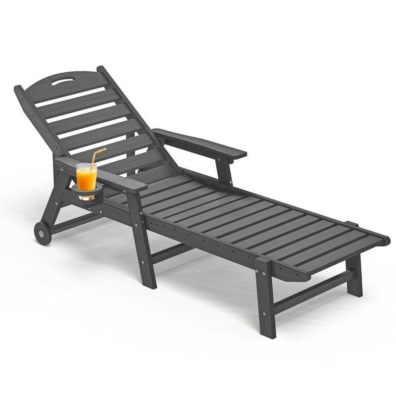 HDPE 5 Kademeli Ayarlanabilir Tekerlekli ve Bardaklıklı Şezlong - 189x70 cm - 171372