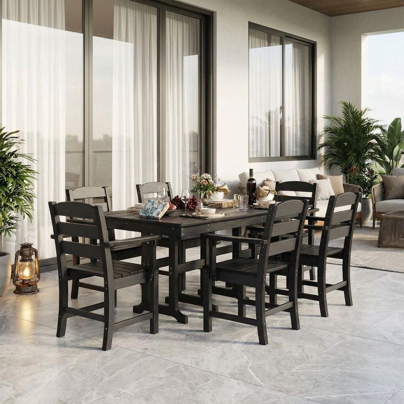 HDPE Şemsiye Delikli 6 Kişilik Dikdörtgen Bahçe Masa Takımı - 181x90 cm - 214253