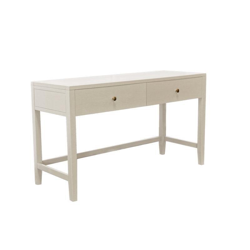 Hindistan Cevizi Sütü Rengi Kauçuk Ağacı ve MDF İki Çekmeceli Pirinç Kulplu Vintage Çalışma Masası - 150 cm - 234431