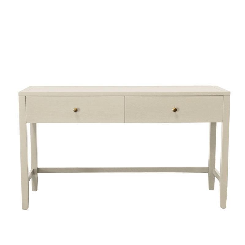 Hindistan Cevizi Sütü Rengi Kauçuk Ağacı ve MDF İki Çekmeceli Pirinç Kulplu Vintage Çalışma Masası - 150 cm - 234431