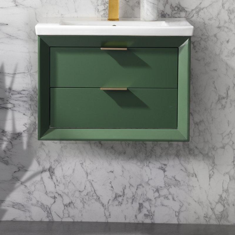 Huş Ağacı Porselen Tezgahlı Duvara Monte Çekmeceli Banyo Lavabo Dolabı - 61 cm - 199834