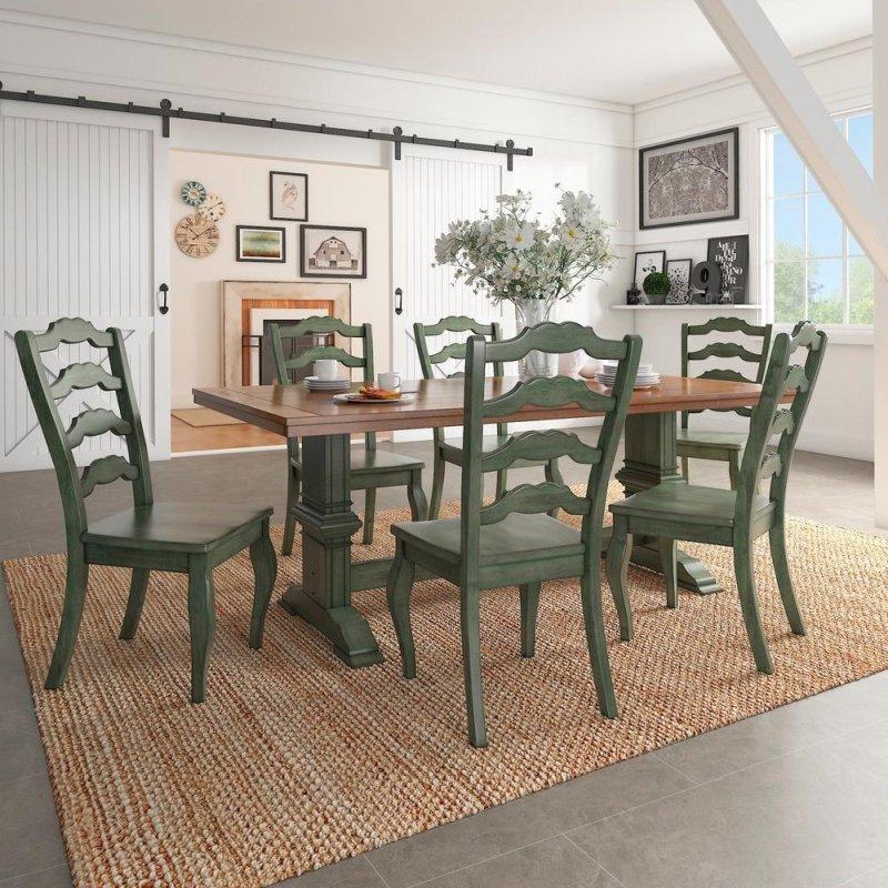 İki Renkli Meşe ve Kauçuk Ağacı Payandalı Eskitme Tasarım Bohem Yemek Masası - 200x101 cm - 238060