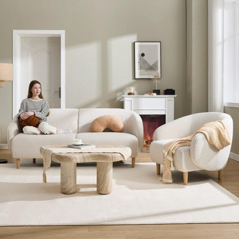 İnci Beyazı Şönil Kumaş Yuvarlak Kolçaklı Modern Koltuk Takımı - 191882