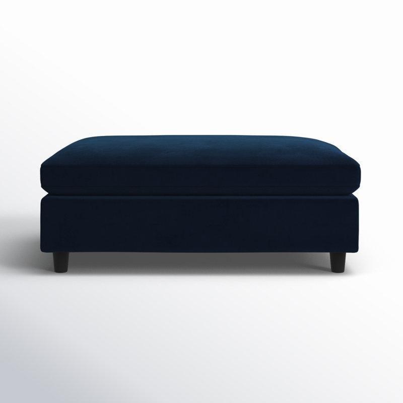 İndigo Mavisi Kadife Siyah Ahşap Ayaklı Dikdörtgen Puf - 116 cm - 165325