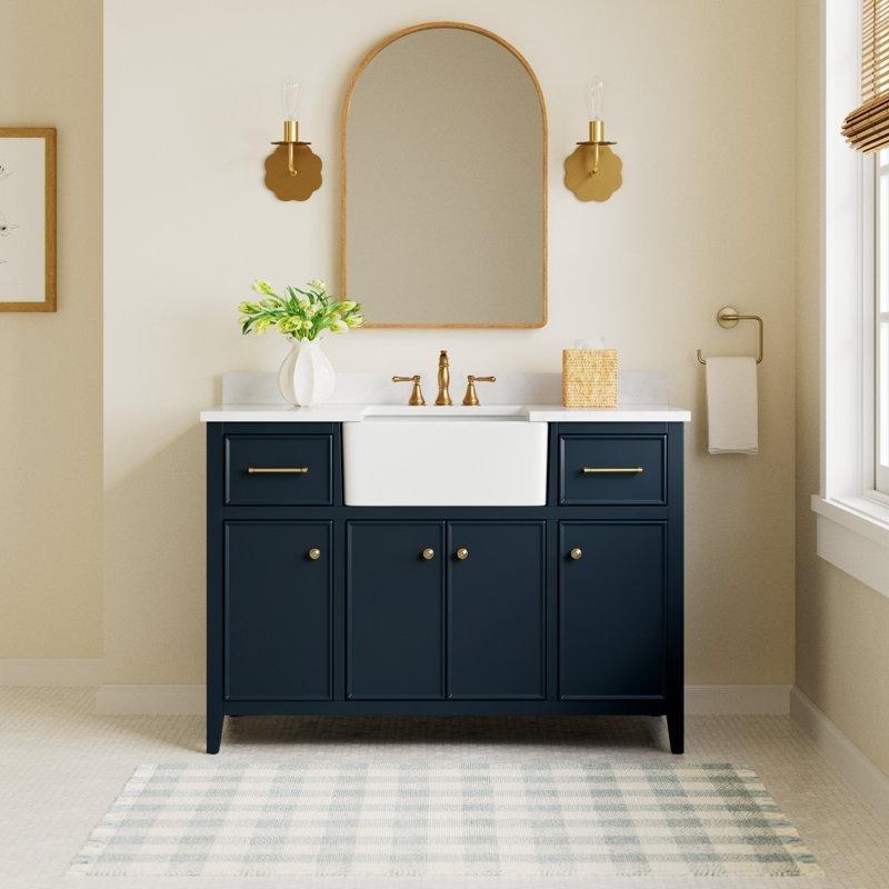 İndigo Mavisi Masif Ahşap Ayaklı Yavaş Kapanır Banyo Lavabo Dolabı - 122 cm - 199664