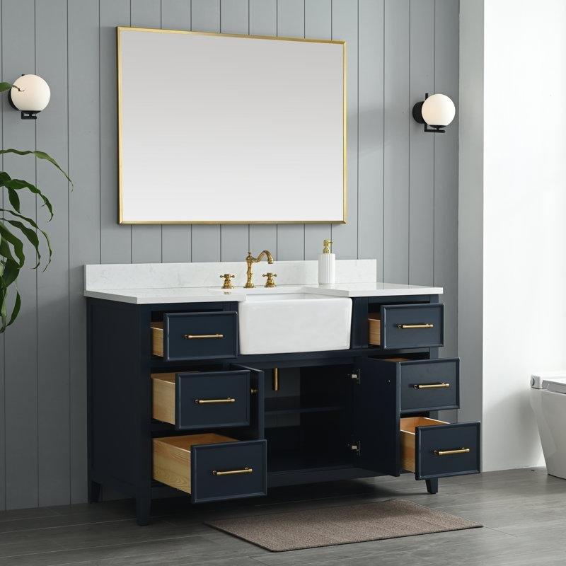 İndigo Mavisi Masif Ahşap Çekmeceli Ayaklı Banyo Lavabo Dolabı - 138 cm - 200161