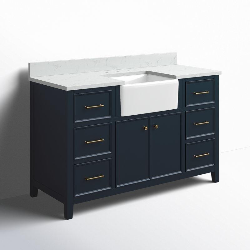 İndigo Mavisi Masif Ahşap Çekmeceli Ayaklı Banyo Lavabo Dolabı - 138 cm - 200161
