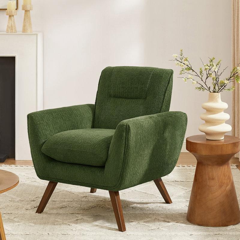 Jakarlı Kumaş Kapitoneli Masif Ahşap Tekli Koltuk - 202700