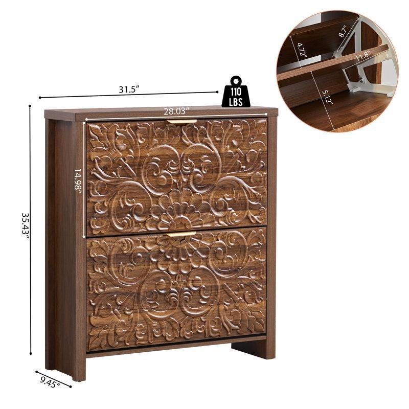 Kabartma Desenli Gold Kulplu 2 Düşer Kapaklı Ahşap Ayakkabılık - 80x24x90 cm - 228813