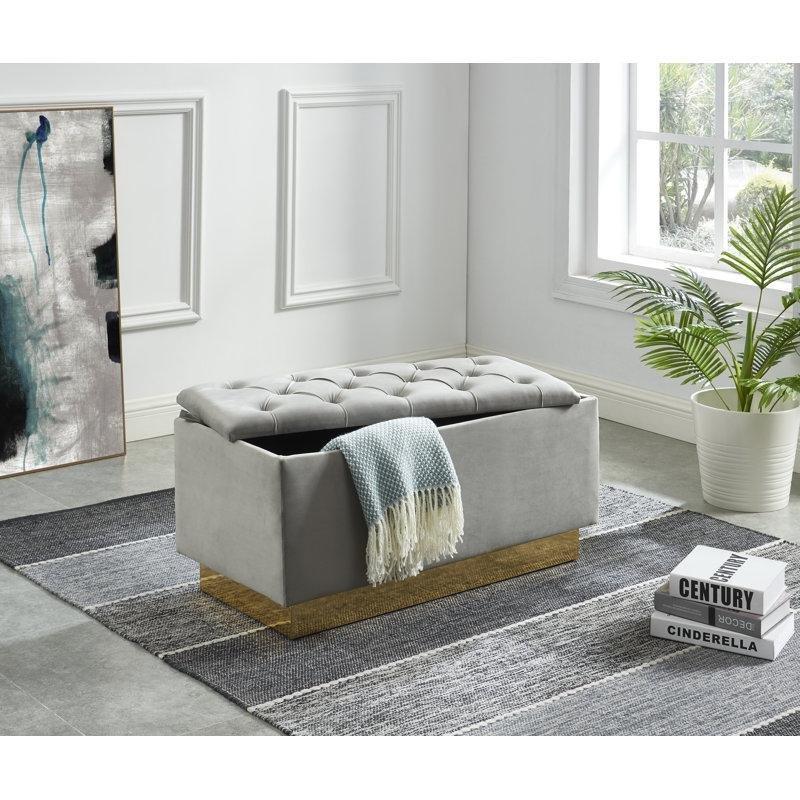 Kadife Ahşap Kapitoneli Sandıklı Bench - 90x45 cm - 164401