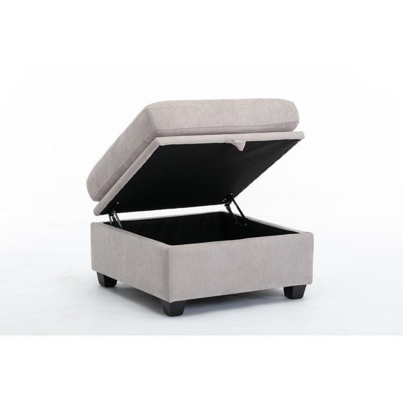 Kadife Dokulu Ahşap Ayaklı Modüler Sandıklı Puflu İkili Koltuk - 148 cm - 208436