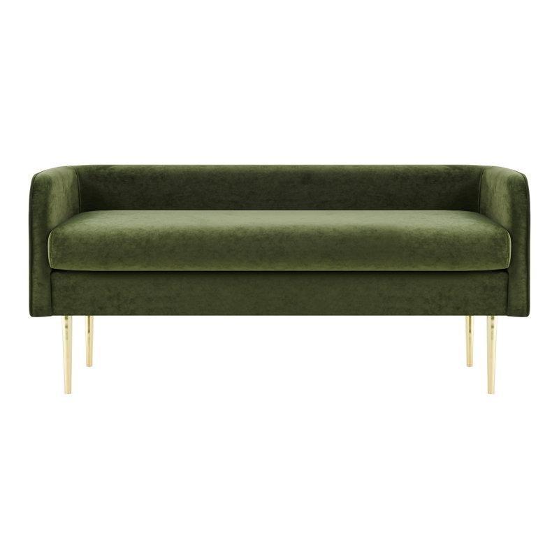 Kadife Döşemeli Gold Metal Ayaklı Kıvrımlı Tasarım Masif Ahşap Bench - 135 cm - 164320