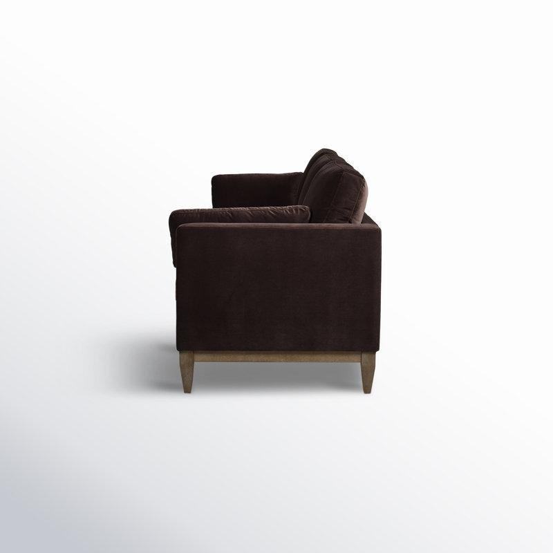 Kadife Döşemeli Masif Ahşap Kuş Tüyü Dolgulu Kare Kolçaklı Üçlü Koltuk - 214 cm - 195036