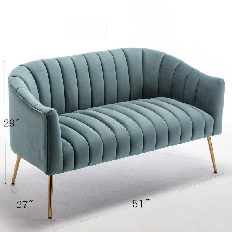 Kadife Gold Ayaklı Retro İkili Koltuk - 130x69x74 cm - 208069
