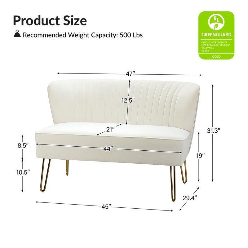 Kadife Kanallı Sırt Döşemeli Kolsuz Gold Firkete Metal Ayaklı İkili Koltuk - 115 cm - 195701