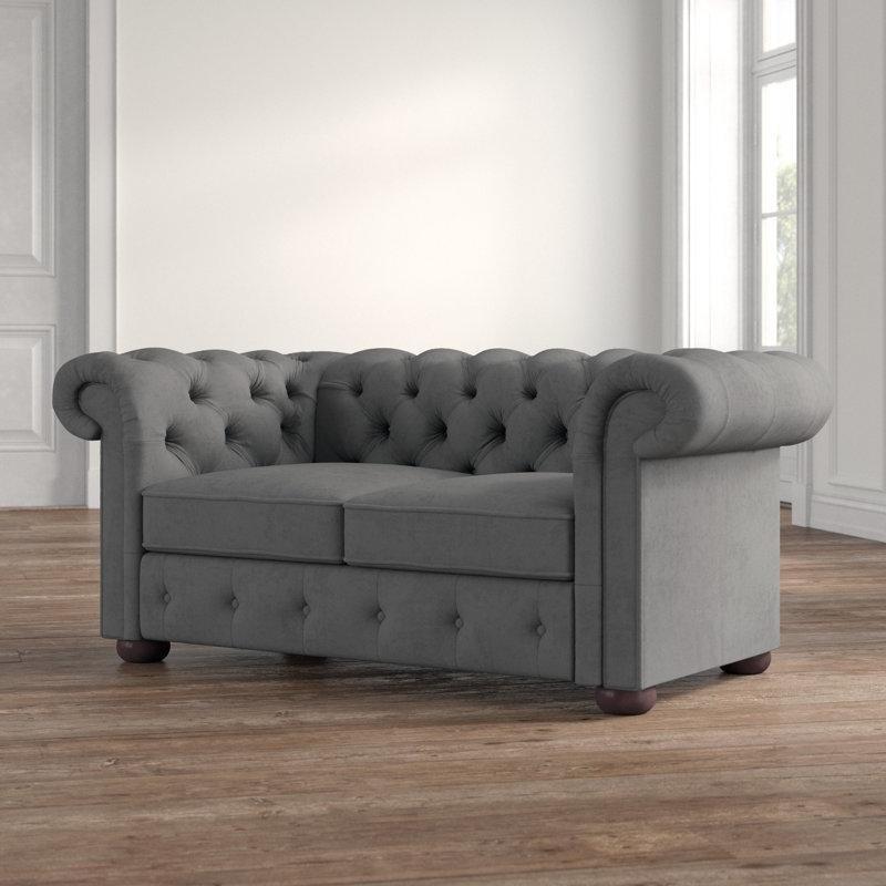 Kadife Kapitone Detaylı Chesterfield İkili Koltuk - 174 cm - 206371