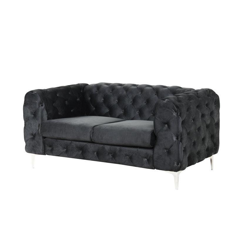 Kadife Kapitoneli Chesterfield İkili Koltuk - 161 cm - 206453