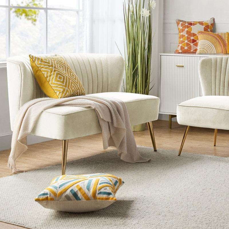 Kadife Kapitoneli Gold Metal Ayaklı Kolsuz İkili Koltuk - 120 cm - 197129