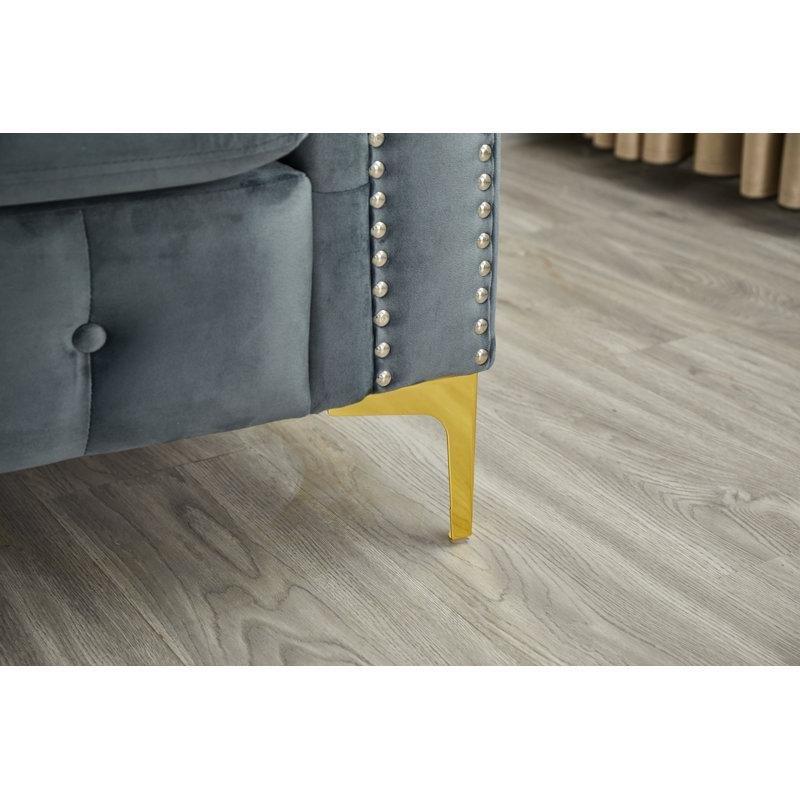 Kadife Kapitoneli Metal Ayaklı Chesterfield Koltuk Takımı - 192463