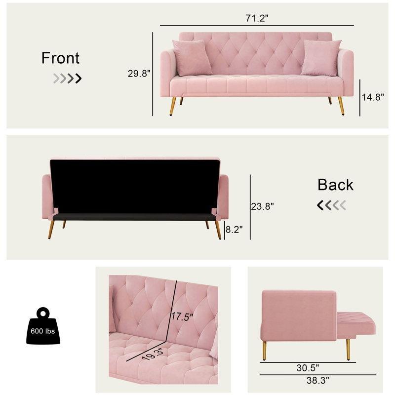 Kadife Kapitoneli Roze Gold Metal Ayaklı Yataklı Koltuk - 181 cm - 196241