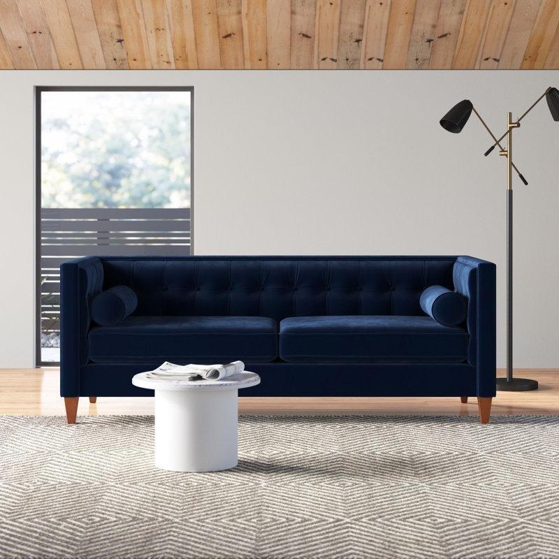 Kadife Kapitoneli Tuxedo Kollu Üçlü Koltuk - 214 cm - 195820