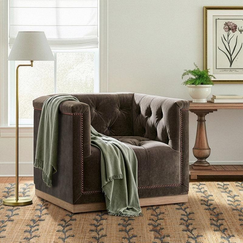 Kadife Kapitoneli Zımba Detaylı Döner Tekli Koltuk - 203607