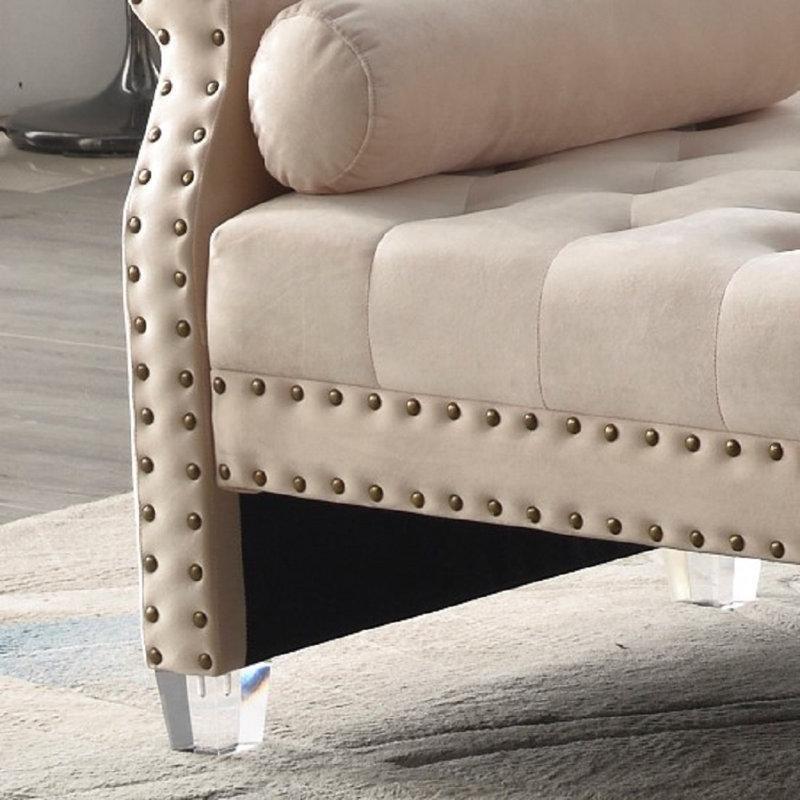 Kadife Kapitoneli Zımba Detaylı Kollu Akrilik Ayaklı Bench - 181 cm - 164464