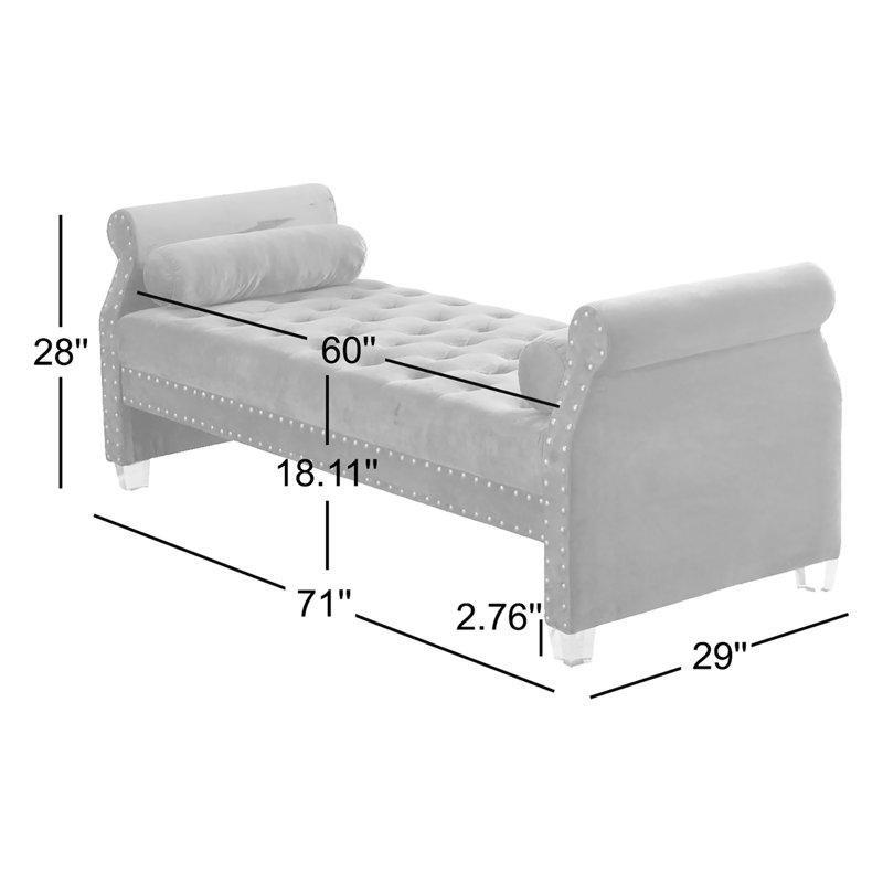 Kadife Kapitoneli Zımba Detaylı Kollu Akrilik Ayaklı Bench - 181 cm - 164464