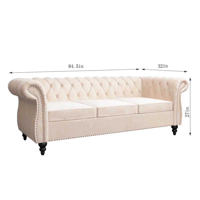 Kadife Kumaş Chesterfield Tasarım Kapitoneli Gümüş Zımba Detaylı Koltuk Takımı - 192572