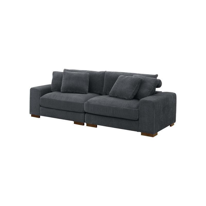 Kadife Kumaş Çift Taraflı Minderli Kare Kollu Koltuk - 226 cm - 195040