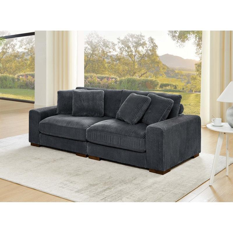 Kadife Kumaş Çift Taraflı Minderli Kare Kollu Koltuk - 226 cm - 195040 Kadife Kumaş Çift Taraflı Minderli Kare Kollu Koltuk - 226 cm - 195040