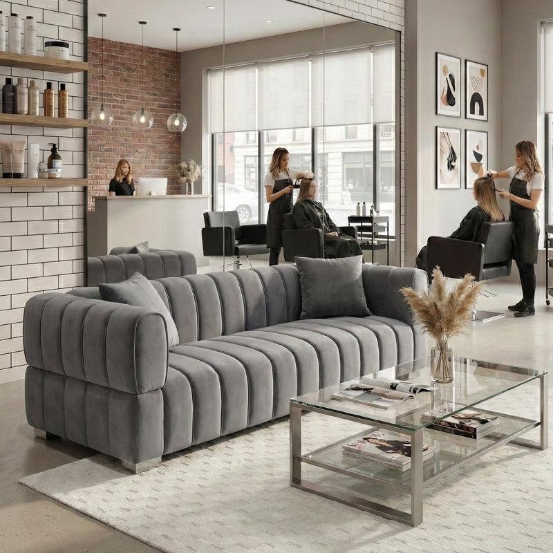 Kadife Kumaş Kanal Dikişli Gold ve Gümüş Ayak Seçenekli Koltuk - 209 cm - 195997