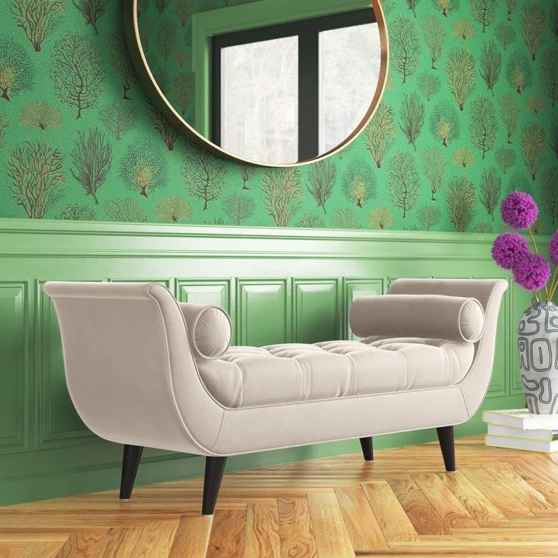 Kadife Kumaş Kapitoneli Genişleyen Kollu Masif Ahşap Bench - 164 cm - 164425