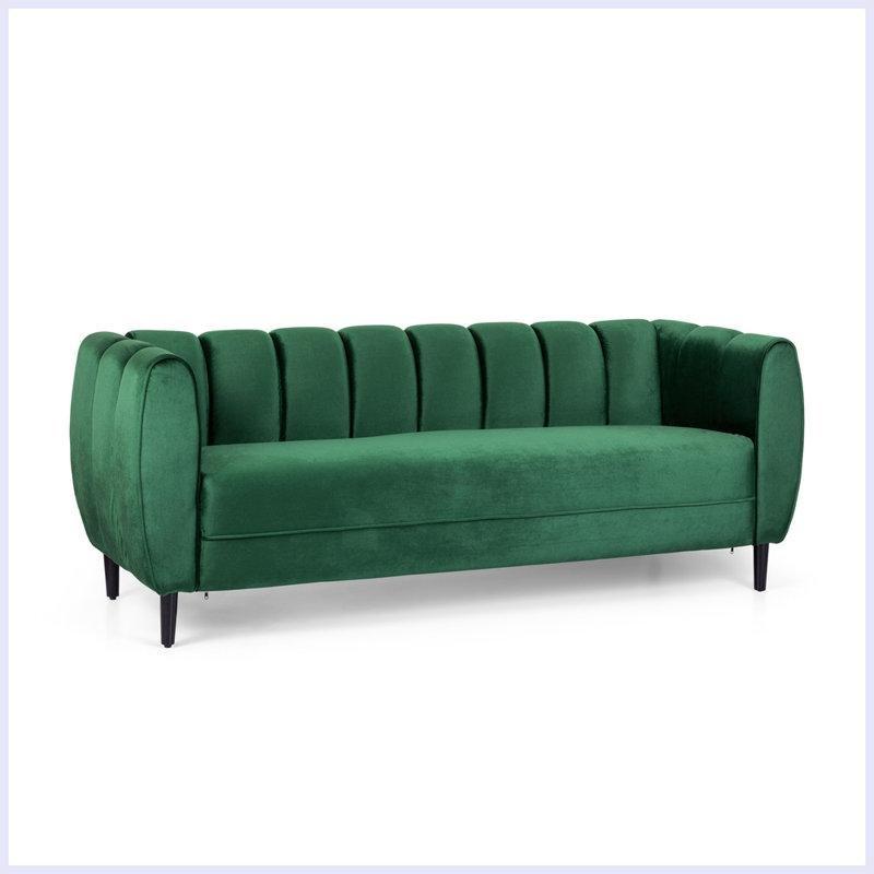 Kadife Kumaş Kapitoneli Huş Ağacı Ayaklı 3 Kişilik Koltuk - 212 cm - 194880